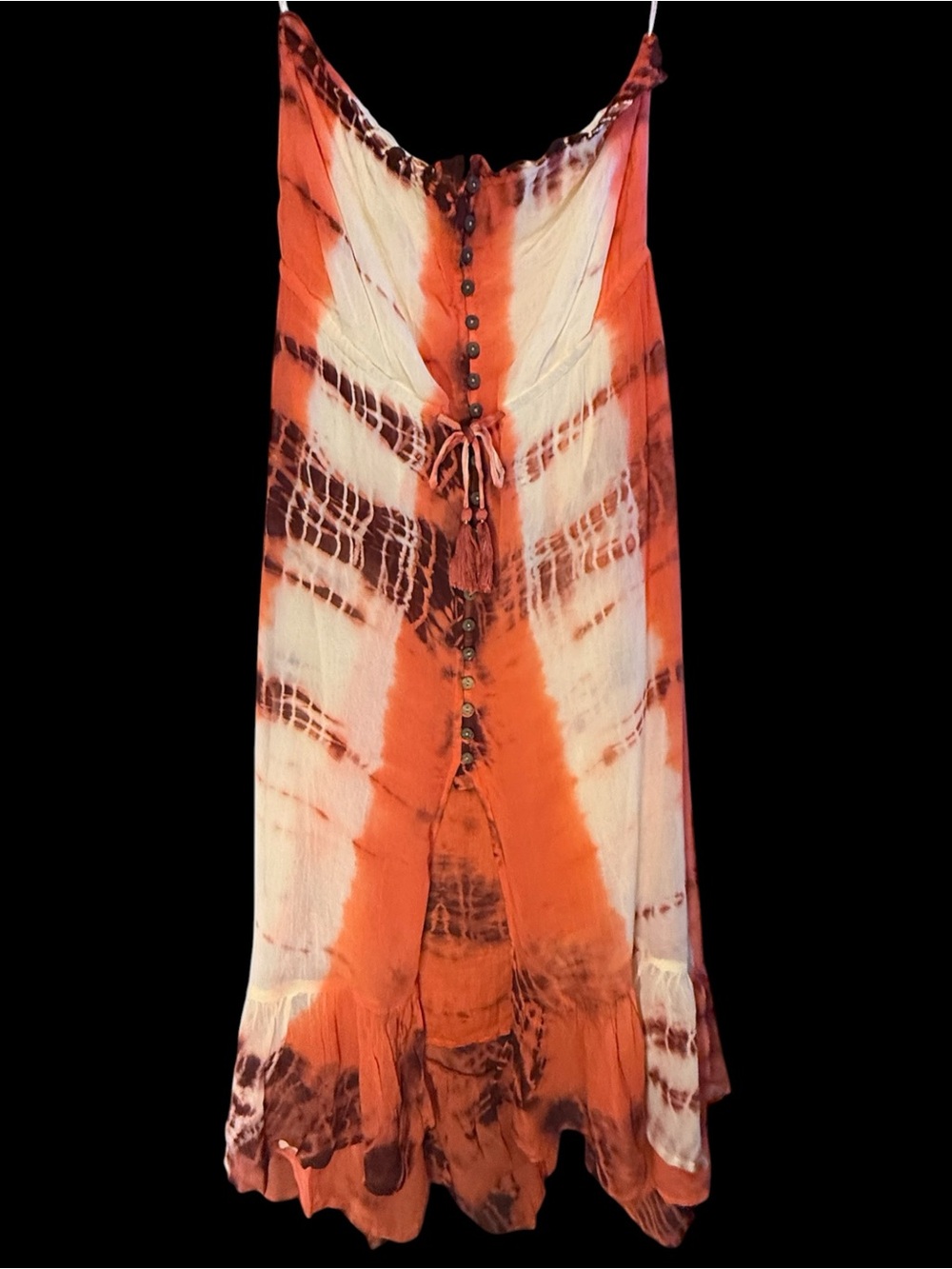 RAGA Anthropologie Tie Dye Strapless Dress Lightweight Layers Burnt Orange NWT